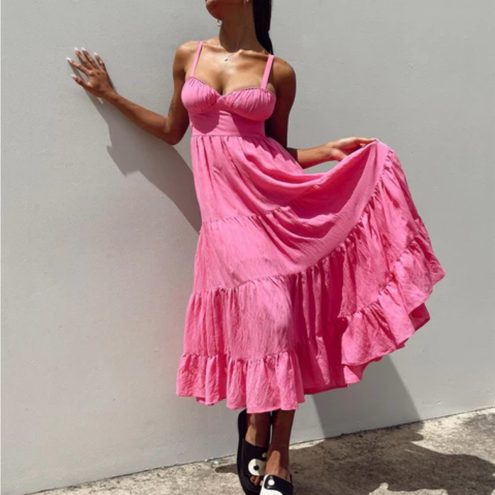 Princess Polly Pink Midi Open Back Sundress 💗